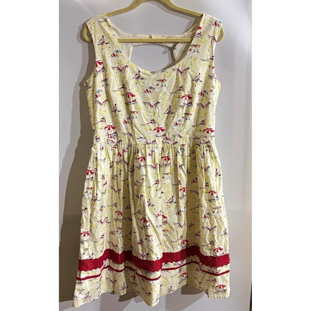 Yumi Ivory Novelty Print Square Neck Sleeveless Fit & Flare Dress Women’s 10